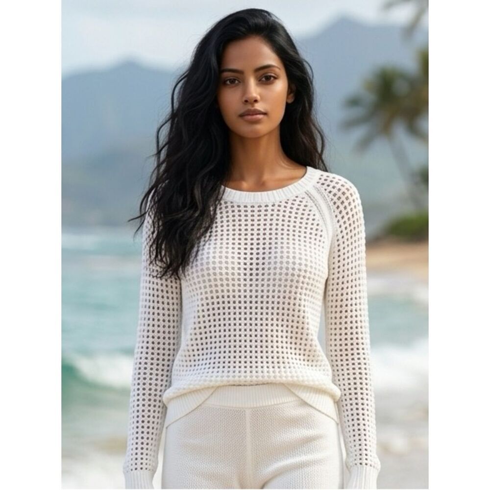 NWOT - A.N.A. Women’s White Long Sleeve Sheer Top Swim Cover Up - Size Medium